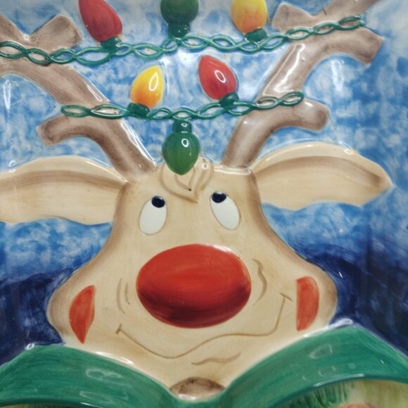 Clay Art Reindeer Chip 'n Dip Platter Christmas Serving Tray Plate (B145) - Picture 2 of 11